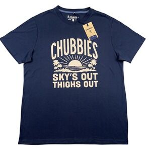 Chubbies Shirt Mens Large Navy The No Brainer Sky's Out Thighs Out Graphic